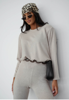 Bawełniany komplet dresowy bluza i spodnie dzwony Nicole ecru