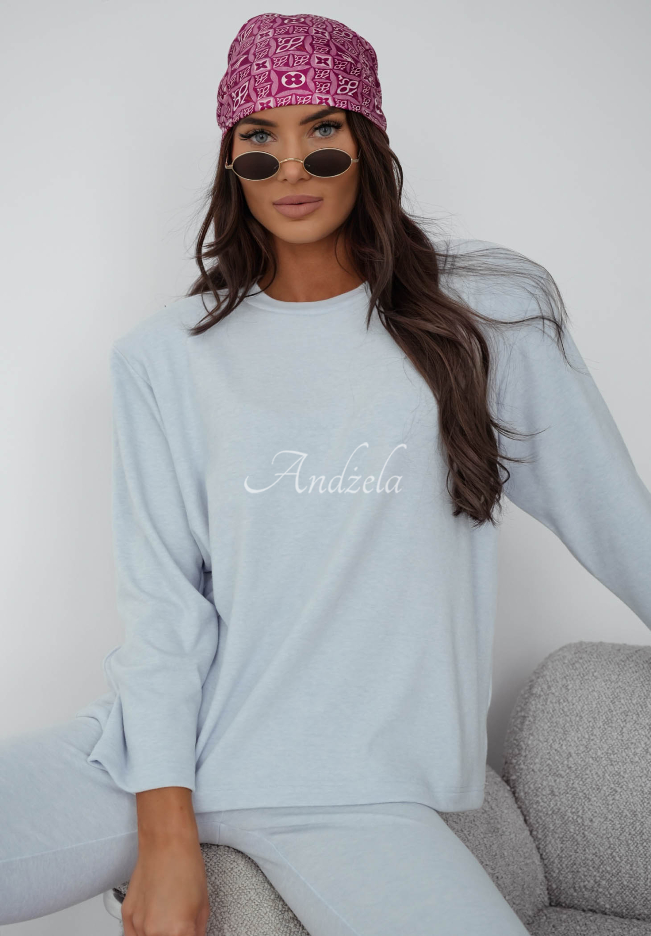 Nicole sky blue cotton long-sleeved blouse