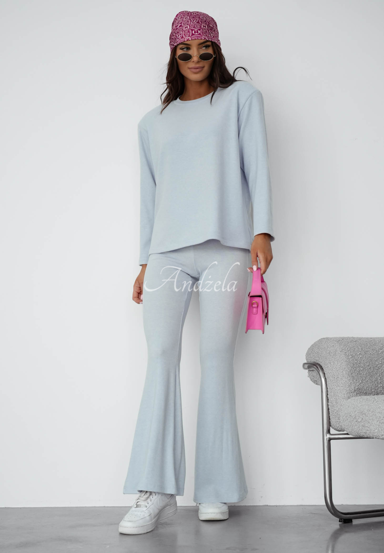 Nicole sky blue cotton long-sleeved blouse