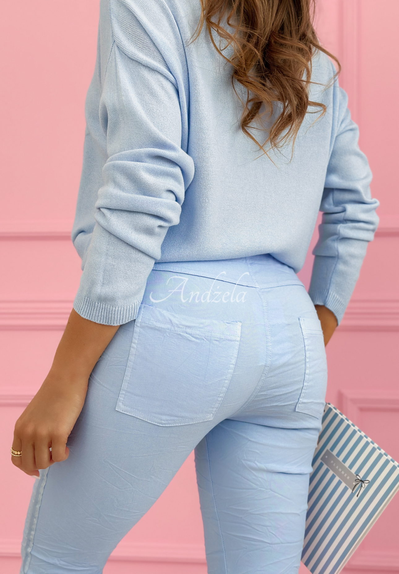 The Spring Begins blue viscose pants with stripes