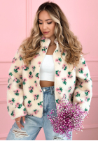 Jacke polarowa ze stójką w kwiaty Flower Fluffs Beige
