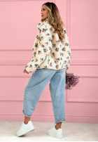 Jacke polarowa ze stójką w kwiaty Flower Fluffs Beige