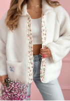 Krótka Jacke kożuszek z kwiecistą podszewką Lilianna Ecru