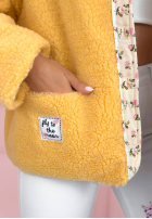 Krótka Jacke kożuszek z kwiecistą podszewką Lilianna Ecru