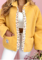 Krótka Jacke kożuszek z kwiecistą podszewką Lilianna Ecru