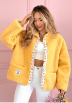 Krótka Jacke kożuszek z kwiecistą podszewką Lilianna Ecru