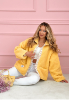 Krótka Jacke kożuszek z kwiecistą podszewką Lilianna Ecru