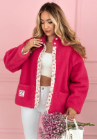 Krótka Jacke kożuszek z kwiecistą podszewką Lilianna Ecru