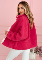 Krótka Jacke kożuszek z kwiecistą podszewką Lilianna Ecru