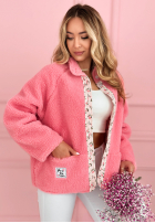 Krótka Jacke kożuszek z kwiecistą podszewką Lilianna Ecru