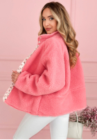 Krótka Jacke kożuszek z kwiecistą podszewką Lilianna Ecru