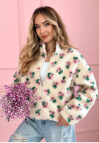 Jacke polarowa ze stójką w kwiaty Flower Fluffs Beige