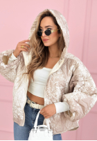 Pikowana kurtka z kapturem oversize we wzory Blooming Hope niebieska