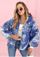 Pikowana kurtka z kapturem oversize we wzory Blooming Hope niebieska