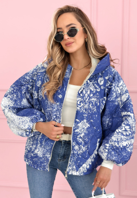 Gesteppte Jacke mit Kapuze, oversize, gemustert Blooming Hope Blau