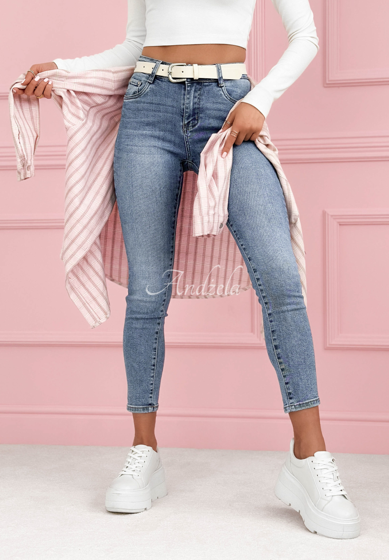 Skinny Jeans mit Gürtel Riley Blau