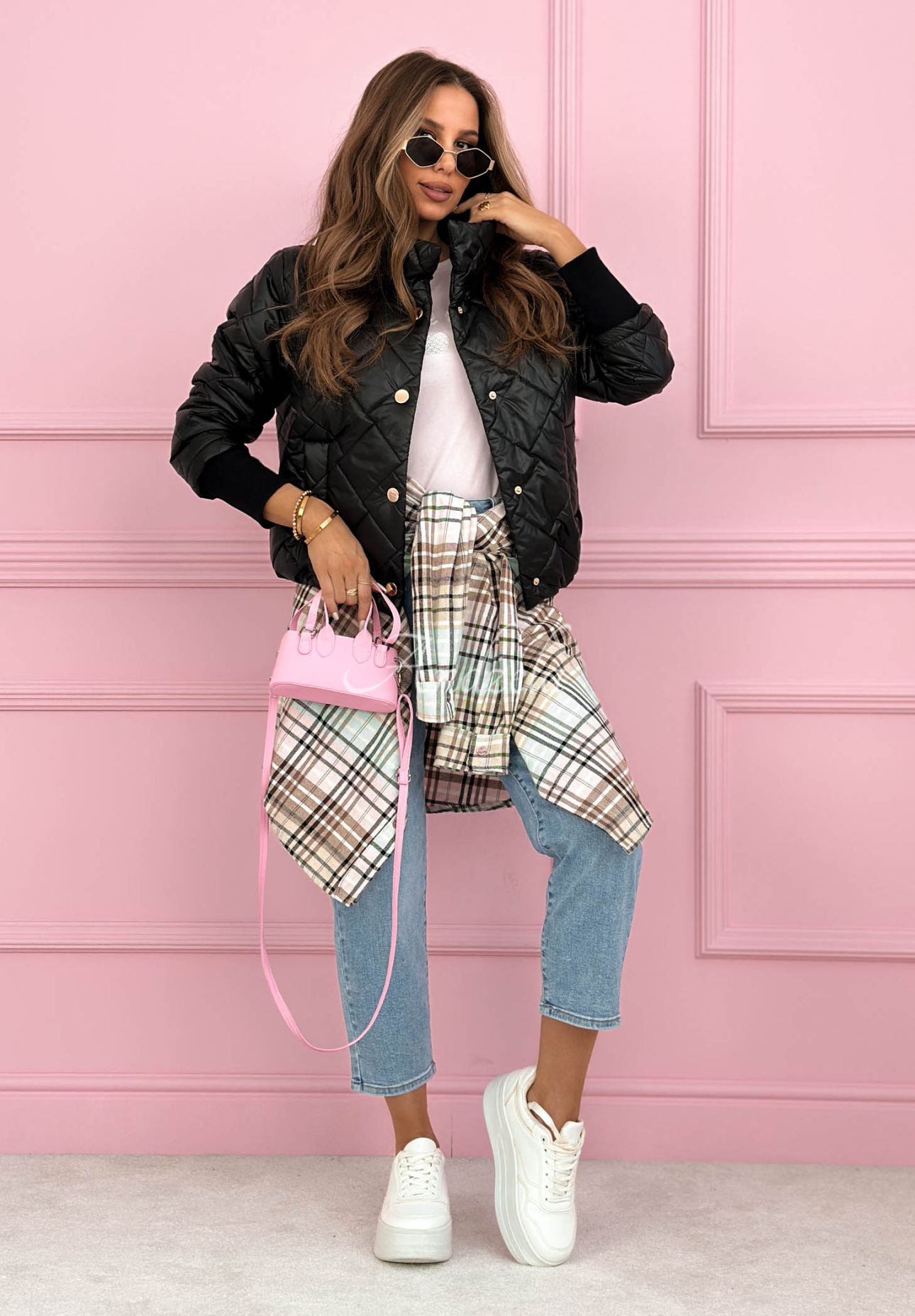 Hilda black quilted jacket with stand-up collar 