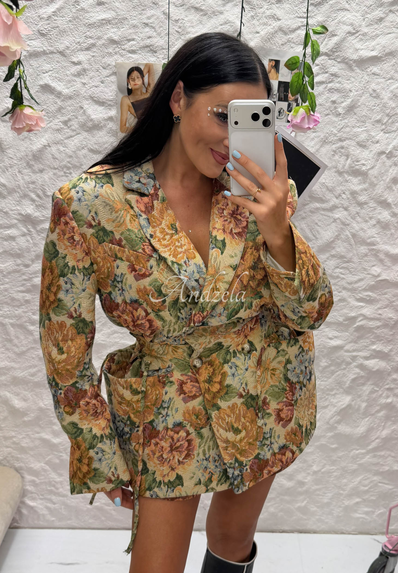 La Milla Kris beige cotton jacquard double-breasted floral jacket