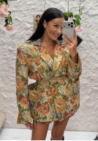 Żakardowa dwurzędowa Blazer w kwiaty La Milla Kris Beige