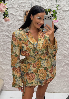 Zweireihiger Jacquard-Blazer mit Blumenmuster aus Baumwolle La Milla Kris Beige