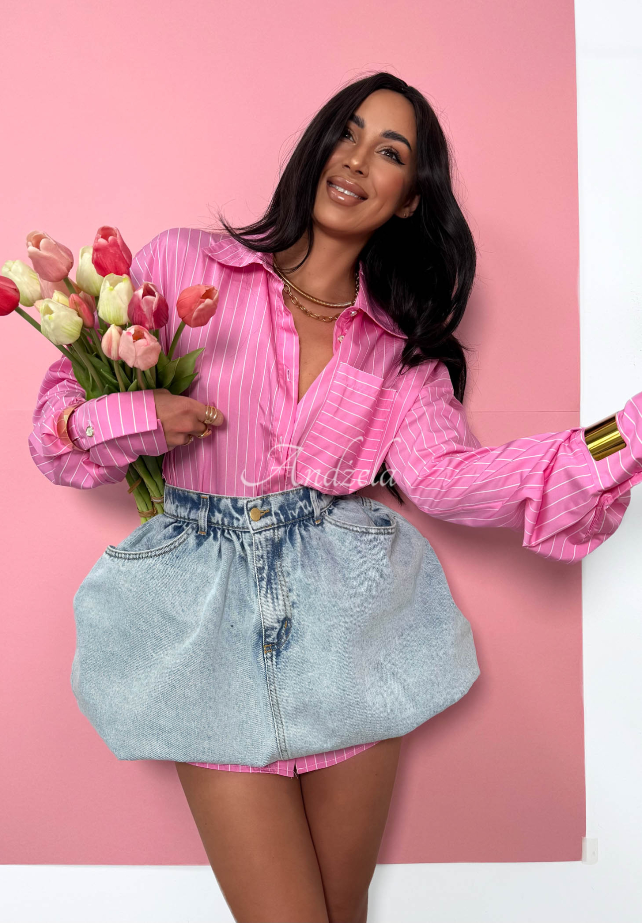 Oversize-Baumwollhemd mit Streifen La Milla Sophie Rosa