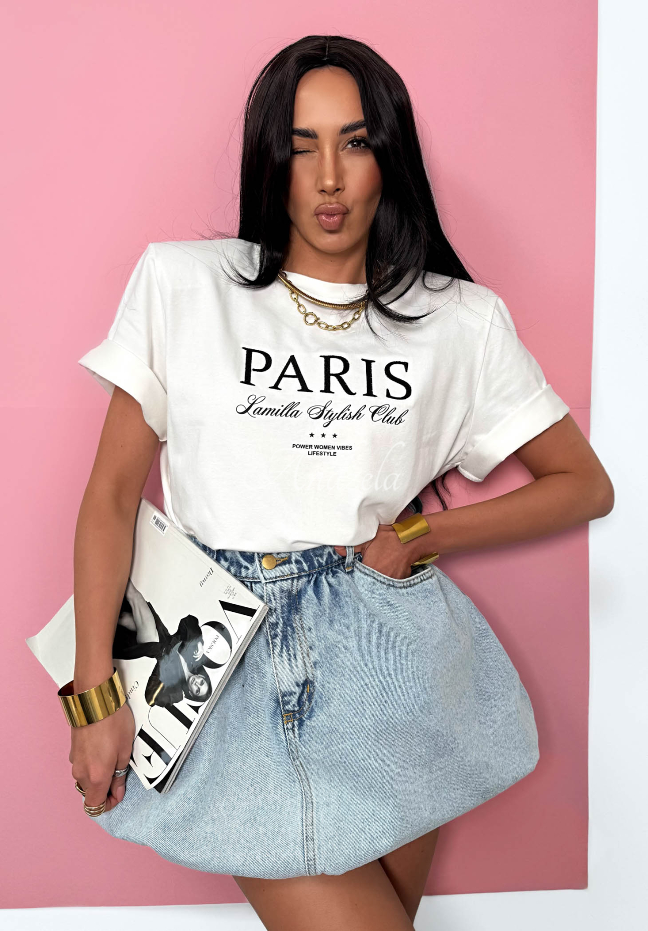 Viskose-T-Shirt mit Aufdruck La Milla Paris Weiß