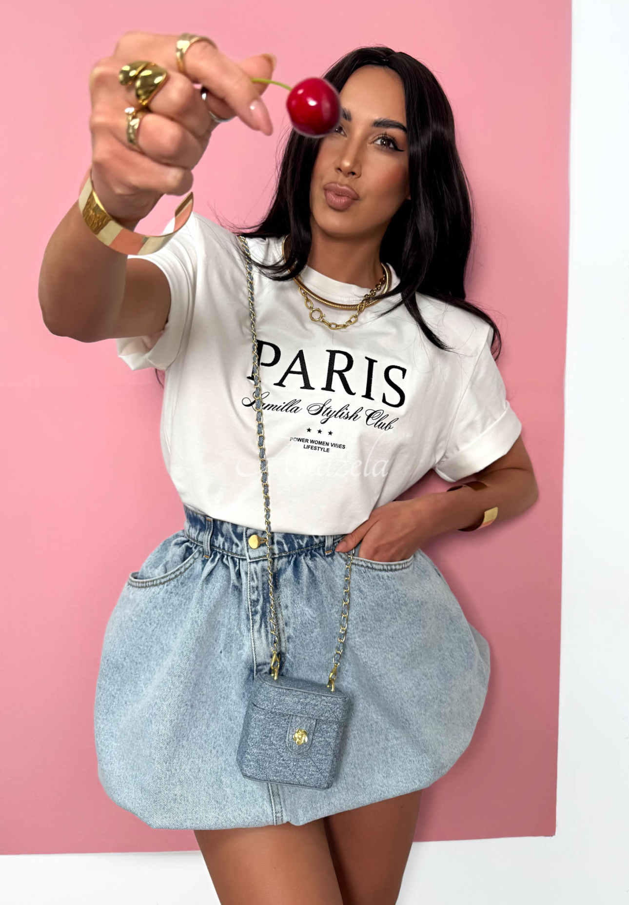 Viskose-T-Shirt mit Aufdruck La Milla Paris Weiß