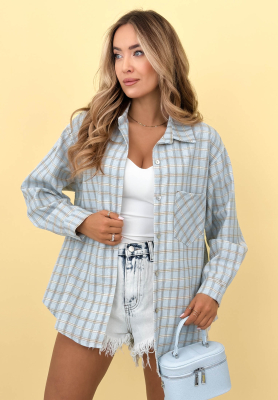 Golden Sunshine blue cotton plaid shirt