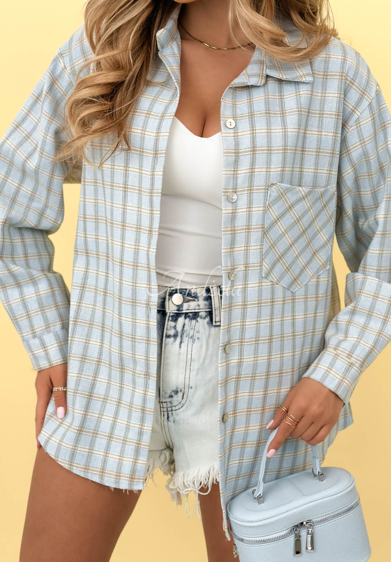 Baumwollhemd mit kariertem Muster Golden Sunshine Himmelblau