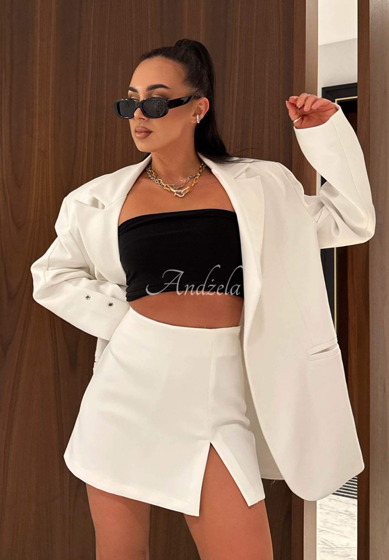 Viskose-Blazer mit Gürteln La Milla Caitlyn Ecru