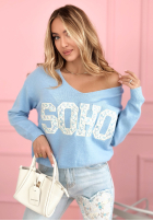 Pullover z dekoltem i napisem Soho Puderrosa