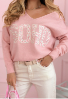 Pullover z dekoltem i napisem Soho Puderrosa