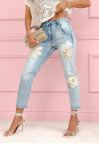 Hose Jeans skinny z naszywkami Love Flowers Hellblau