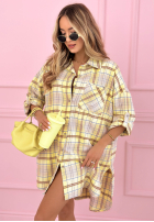 Długa koszula oversize w kratę Feeling Springy pudrowy róż