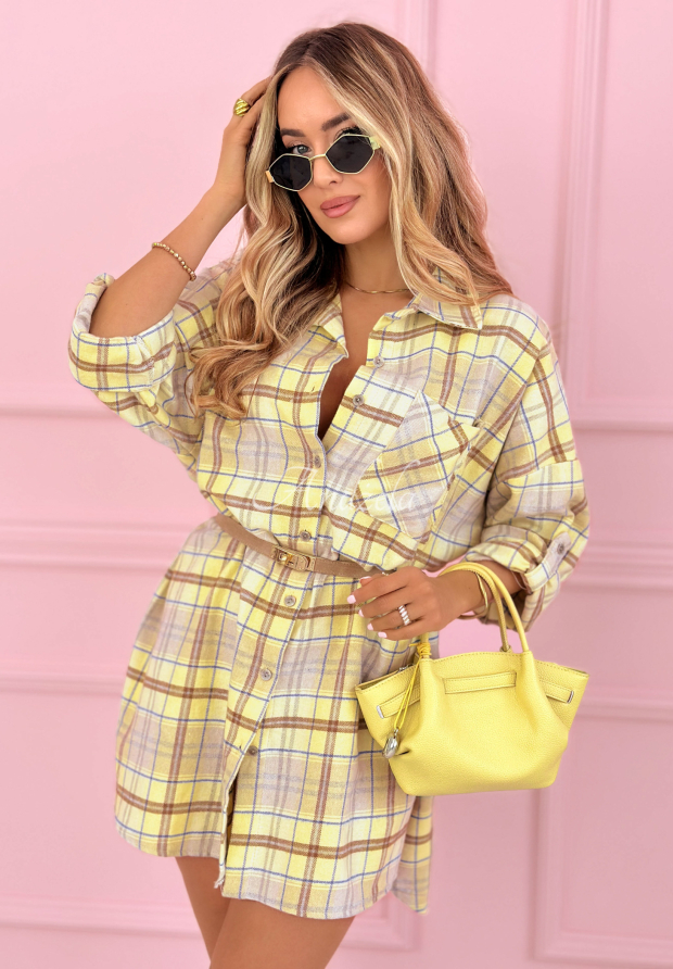 Oversize-Baumwollhemd mit kariertem Muster Feeling Springy Gelb