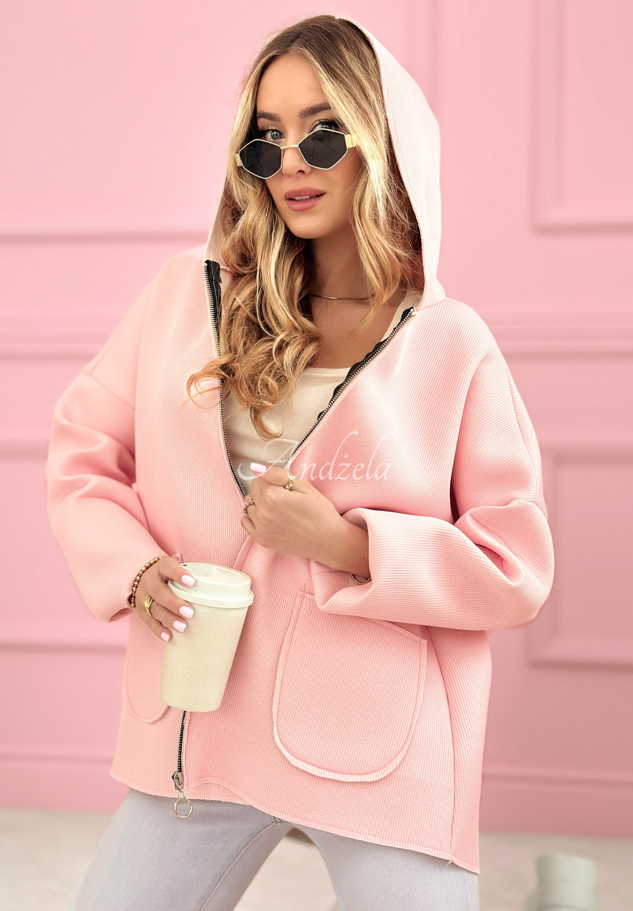 Madeline powder pink hooded sweatshirt coat