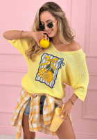 Lekki sweter z nadrukiem Lemon Bow różowy