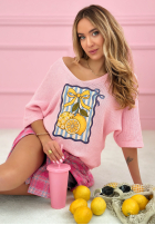 Leicht Pullover z nadrukiem Lemon Bow Rosa