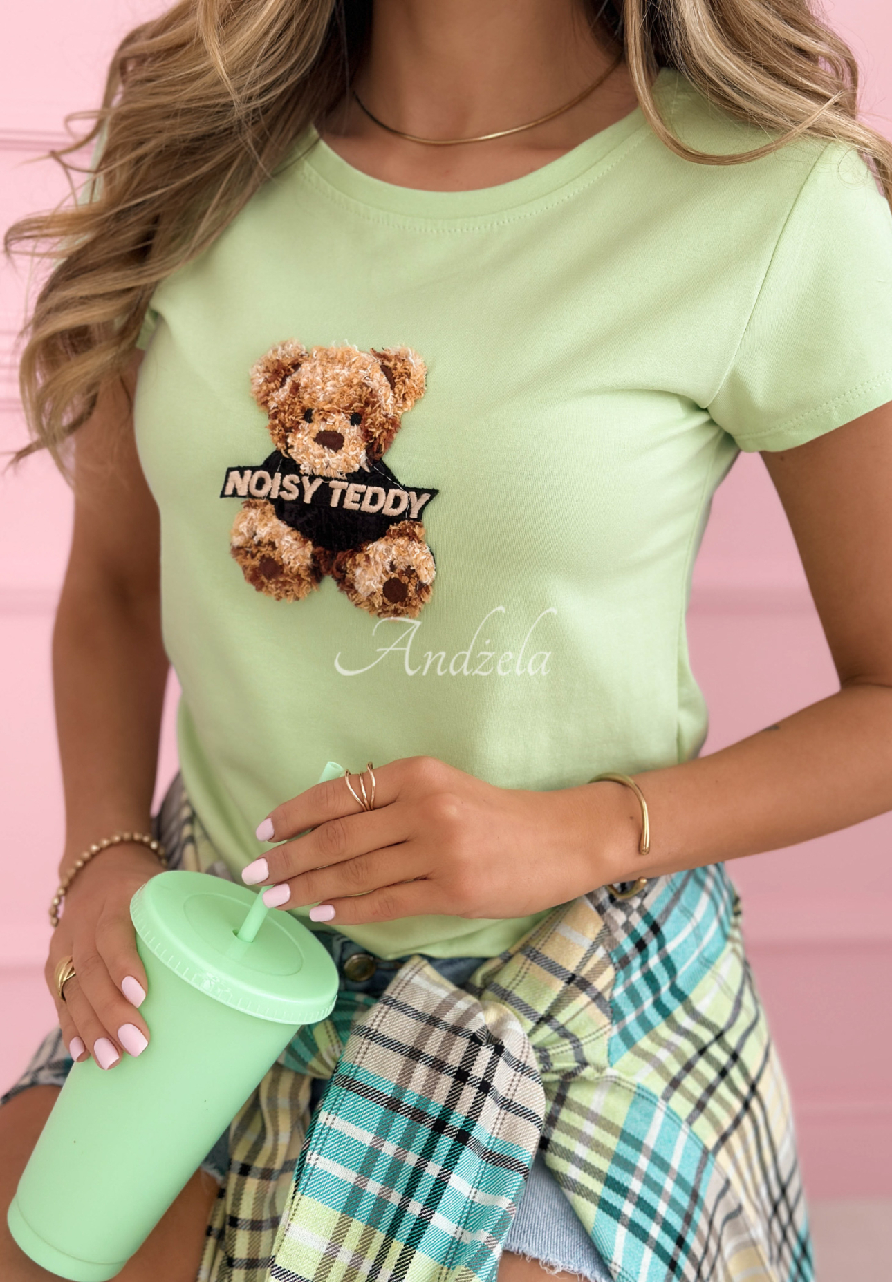 Baumwoll-T-Shirt mit Teddybär Noisy Teddy Pistaziengrün