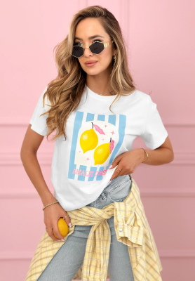 Baumwoll-T-Shirt mit Aufdruck Amalfi Coast Lemons wei&szlig;-Himmelblau