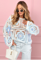 Ozdobnie pleciony ażurowy Pullover Serilda Himmelblau