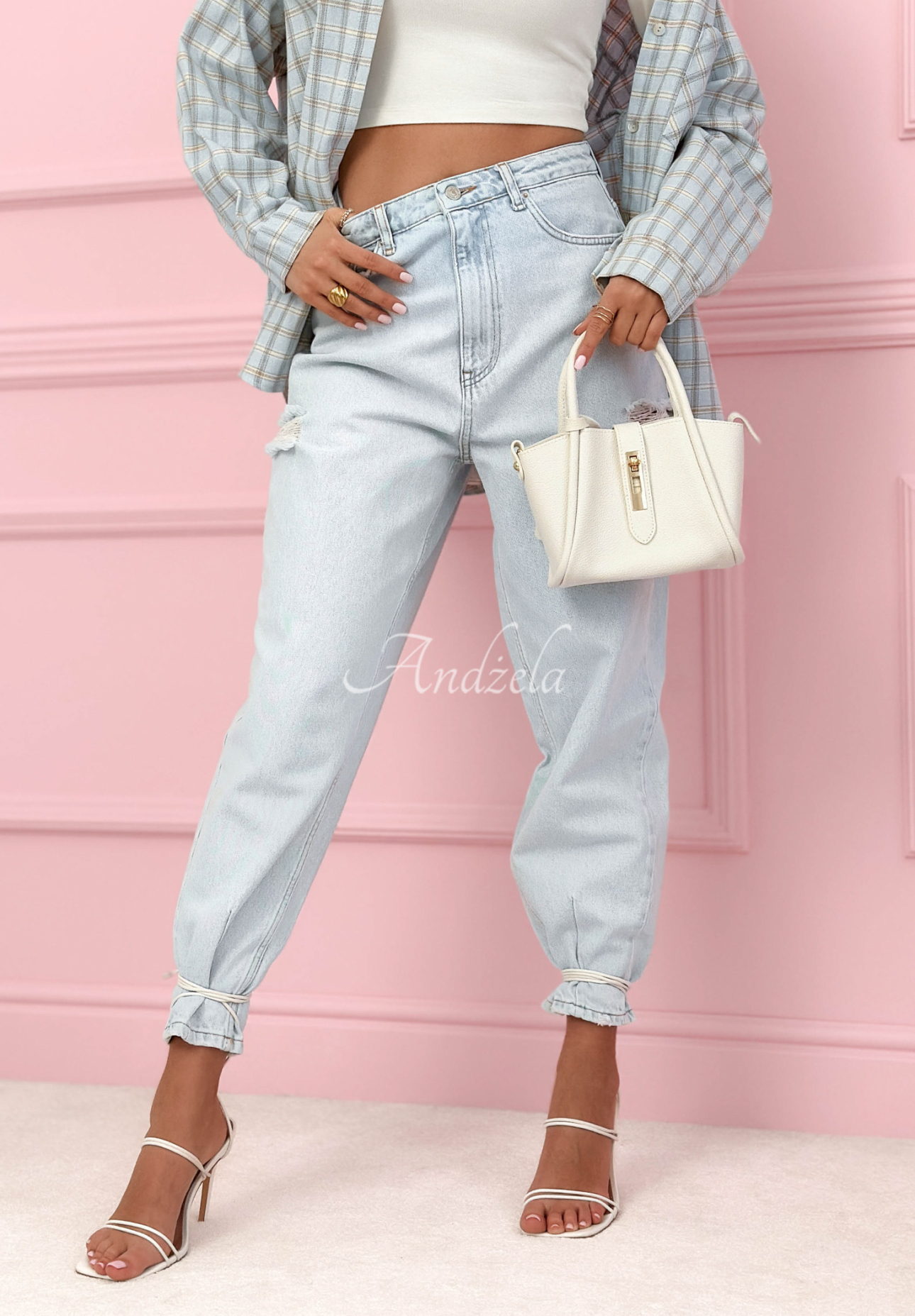 Jeans mom fit im Used Look Socorro Hellblau