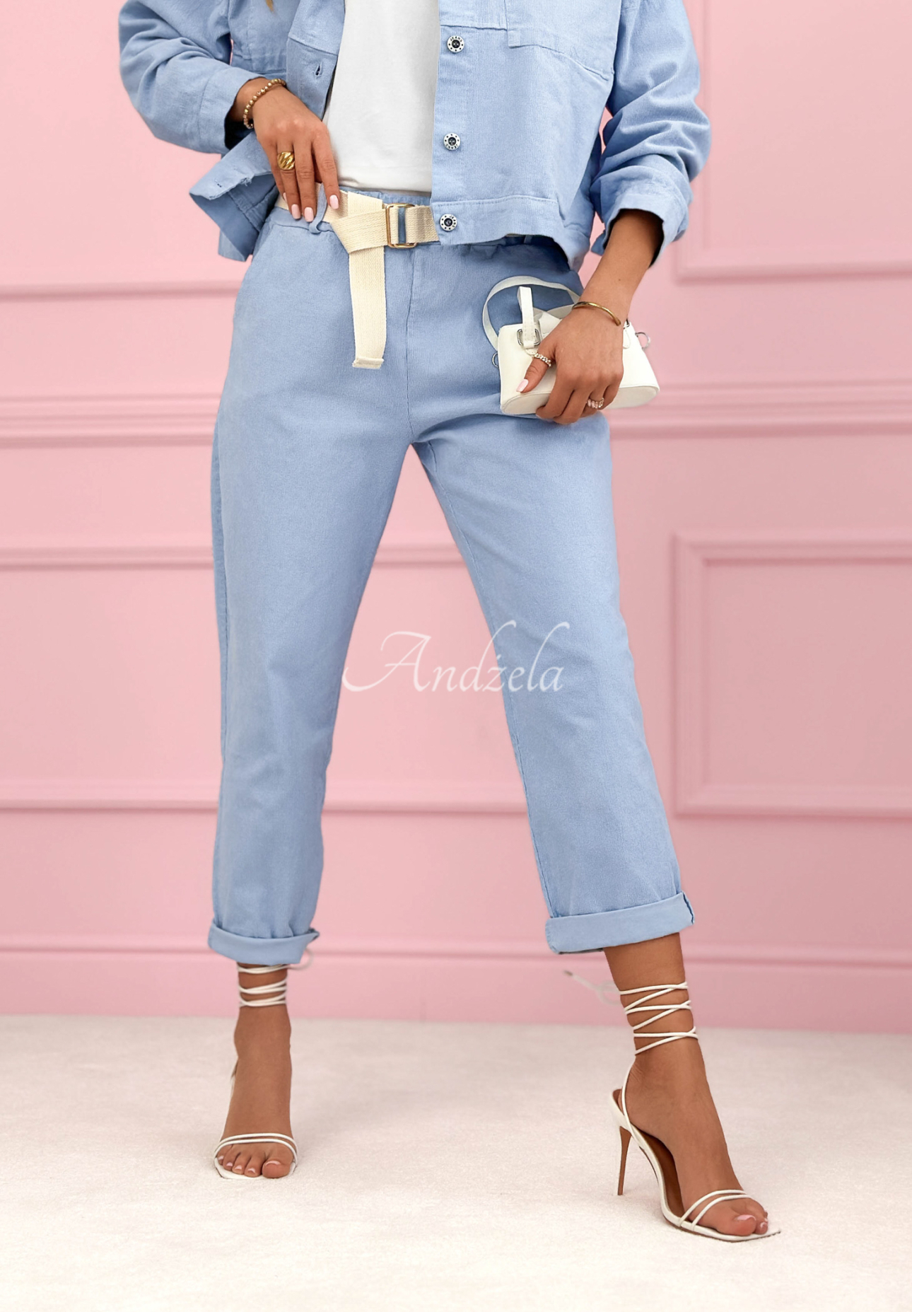 Fooling Yourself blue cotton corduroy mom fit pants