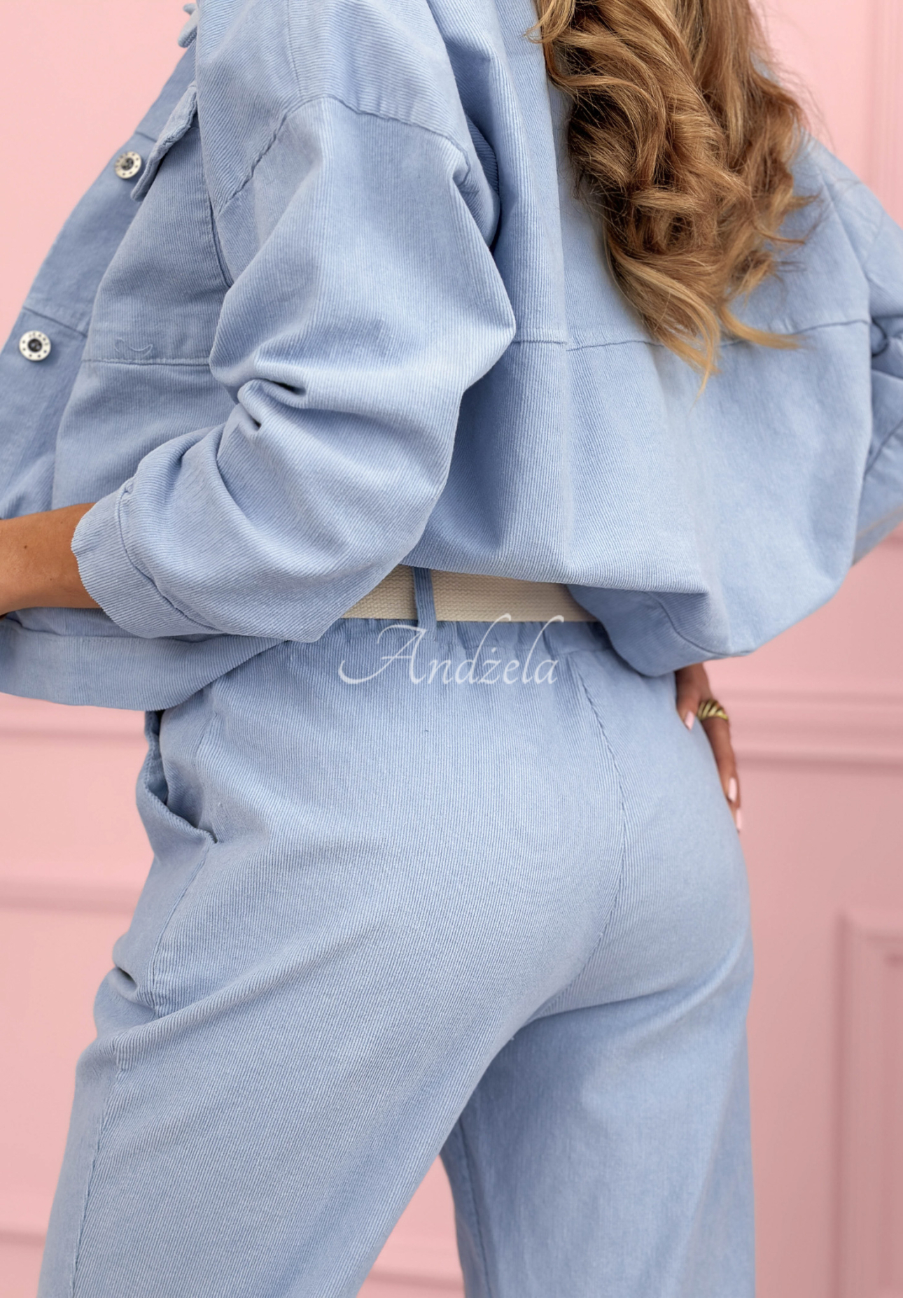 Fooling Yourself blue cotton corduroy mom fit pants