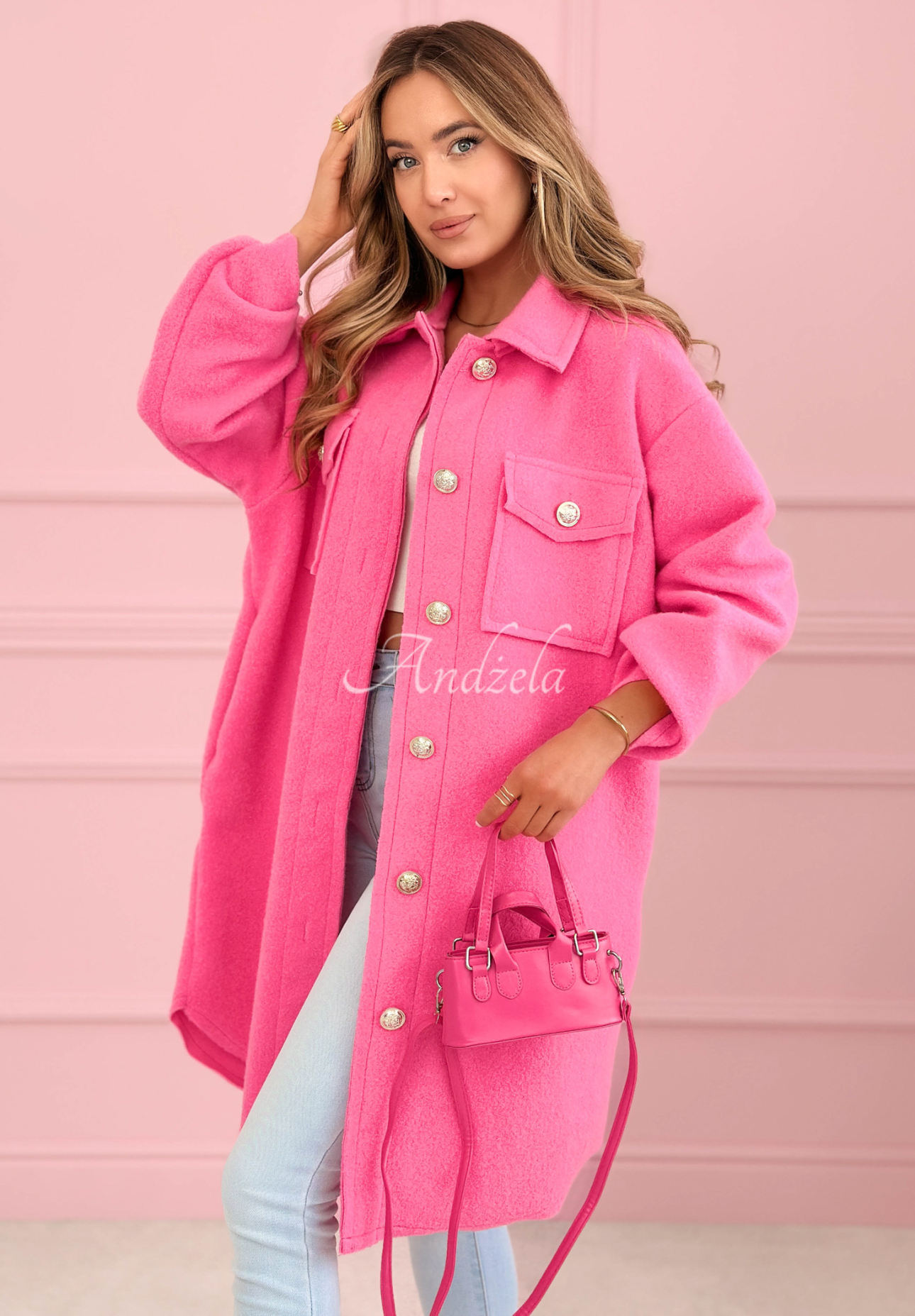 Viskose-Mantel mit Taschen Kaori Fuchsia