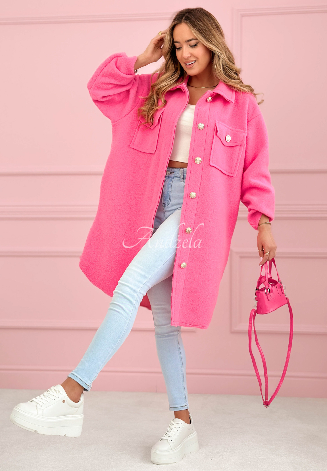 Viskose-Mantel mit Taschen Kaori Fuchsia