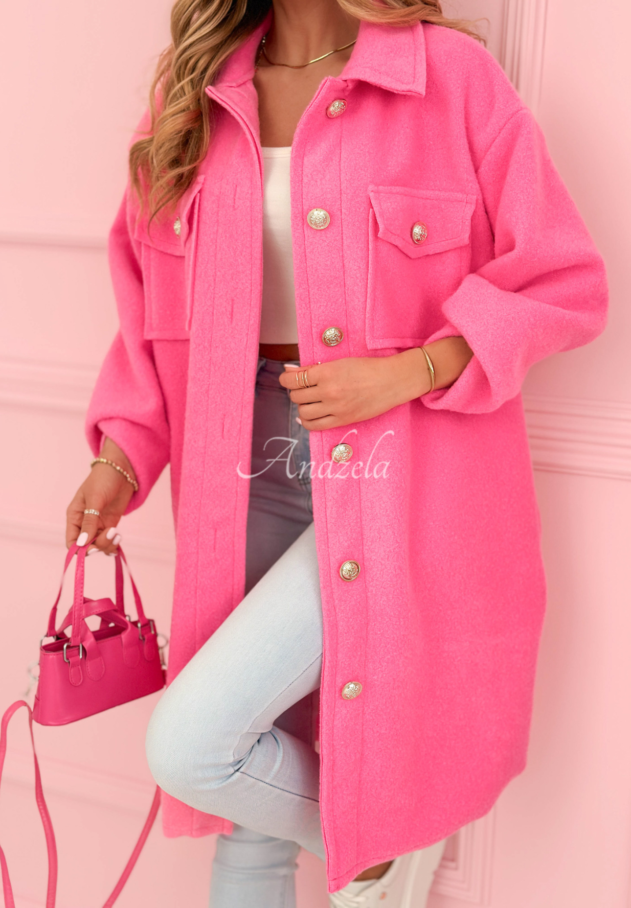 Viscose coat with Kaori pockets, pink