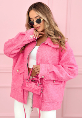 Kurze Sherpa-Jacke mit Wolle und Viskose Azalea Rosa