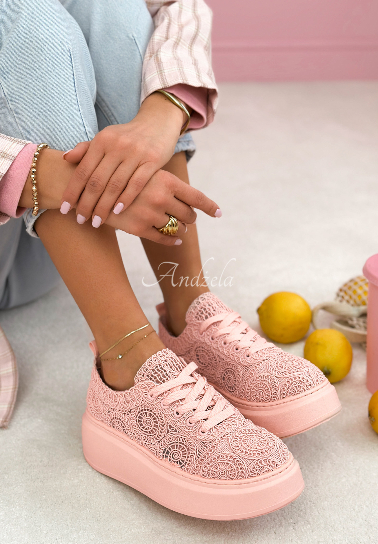 Spitzen-Turnschuhe Bianco Rosa