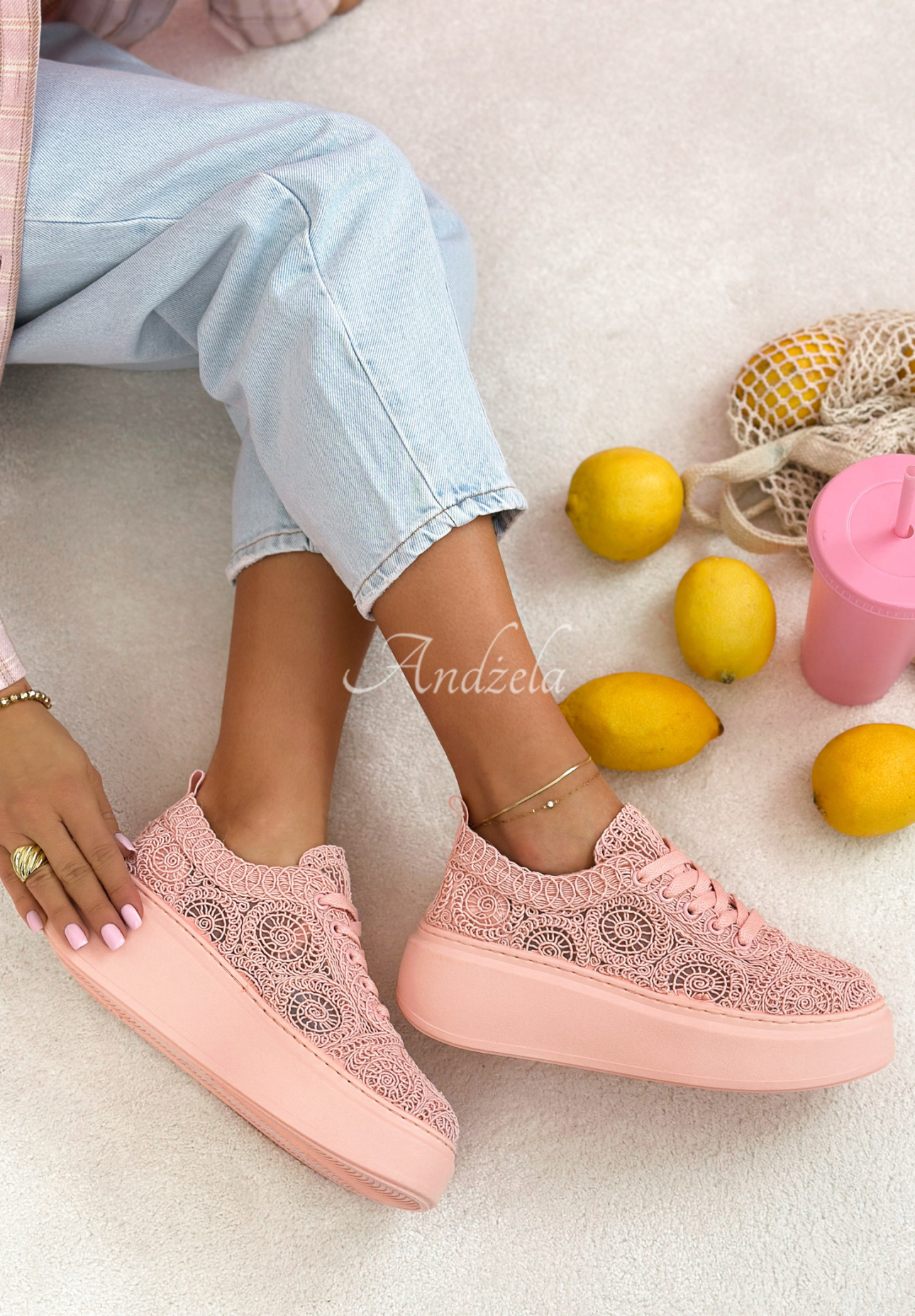 Spitzen-Turnschuhe Bianco Rosa